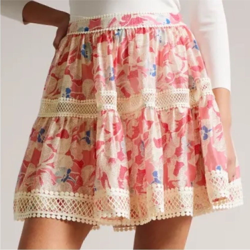 NWT Ted Baker Tabitha Pink Floral Tiered Full Mini Skirt Size 2